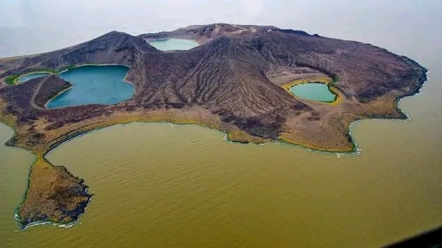 Aerial view of Central Island crater lakes