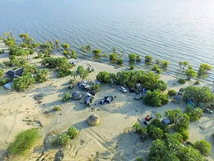 Aerial view of Eliye Springs camp on Lake Turkana