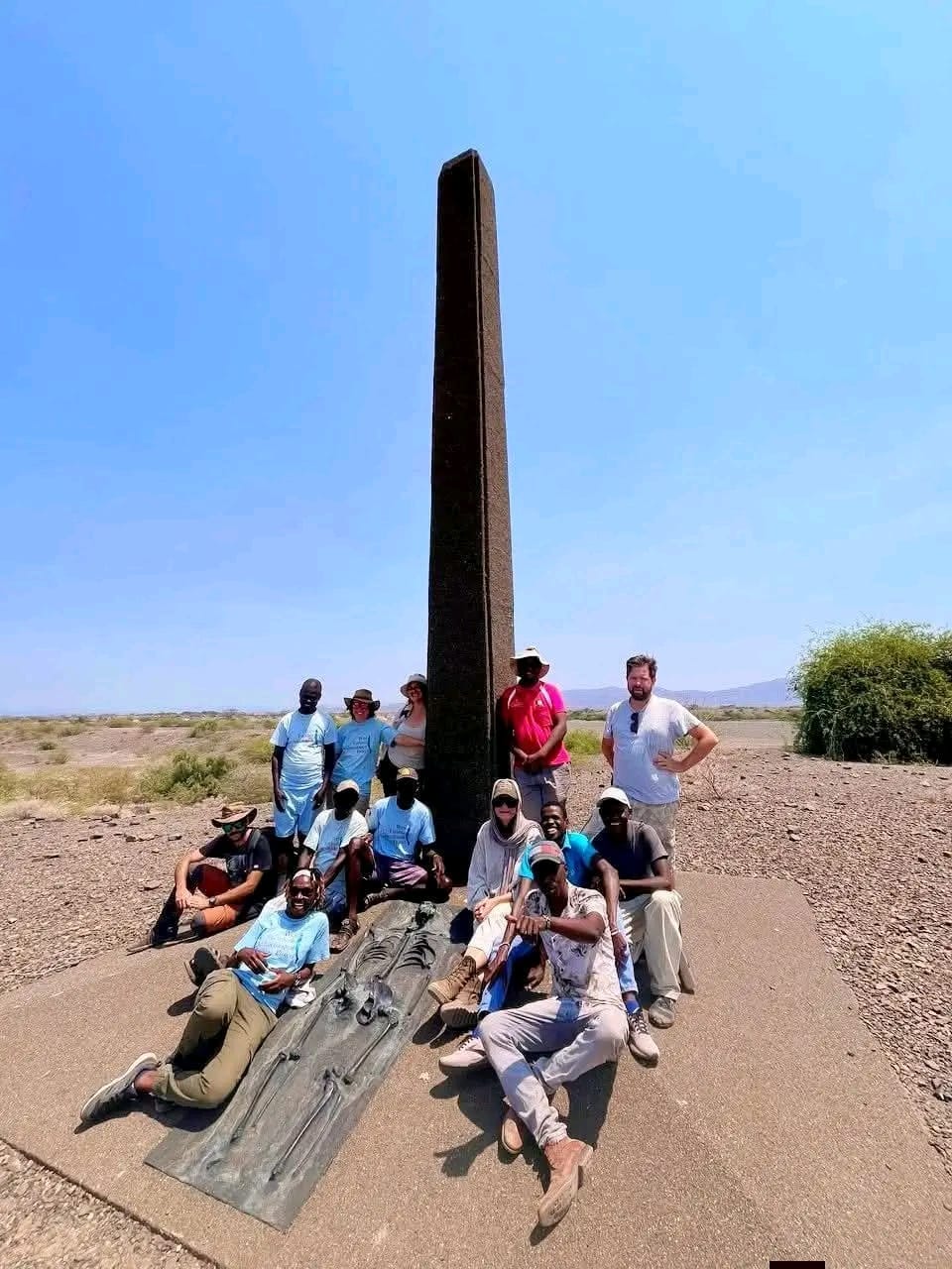 Visitors at the Turkana Boy monument in Nariokotome